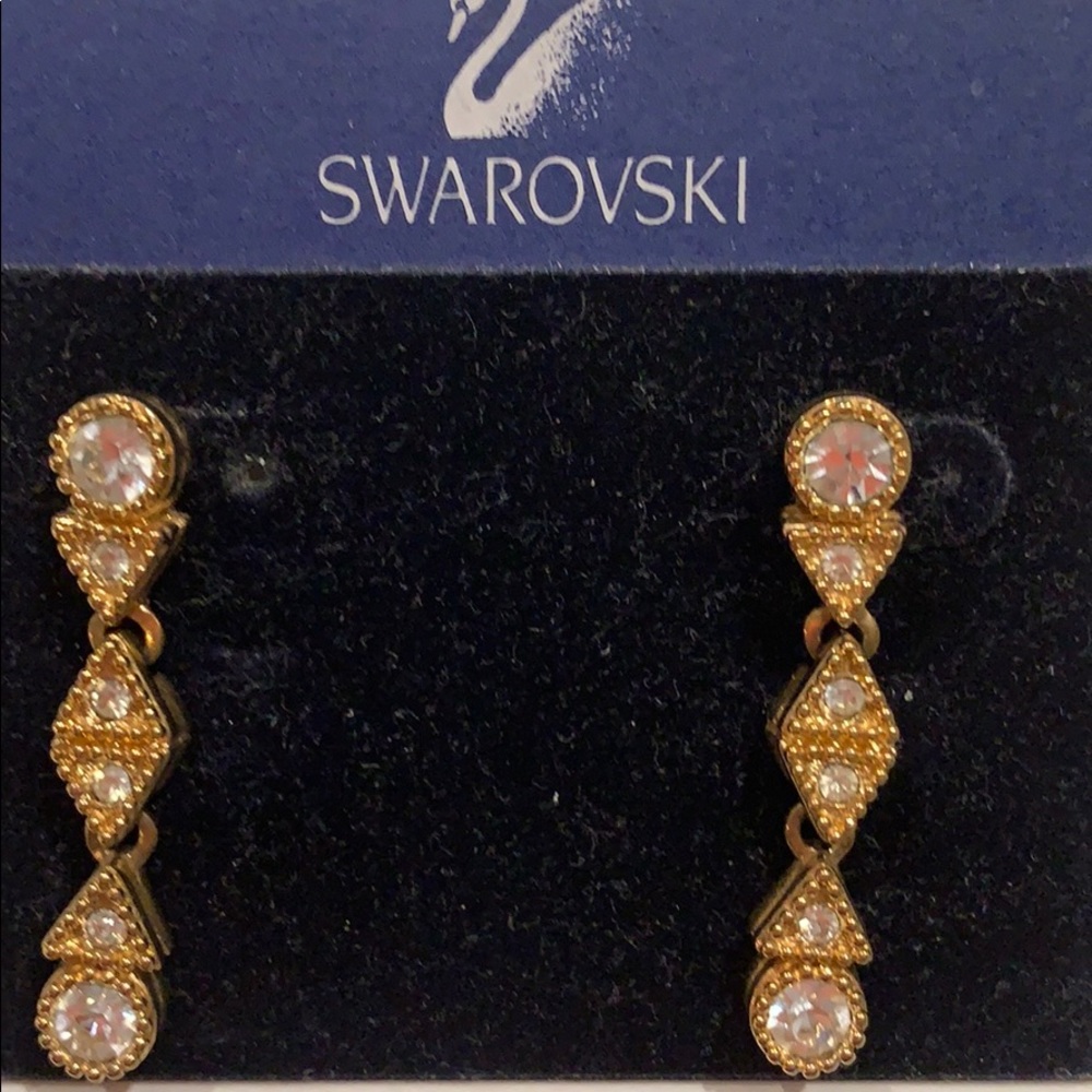 Swarovski gold and crystal drop post earrings.
